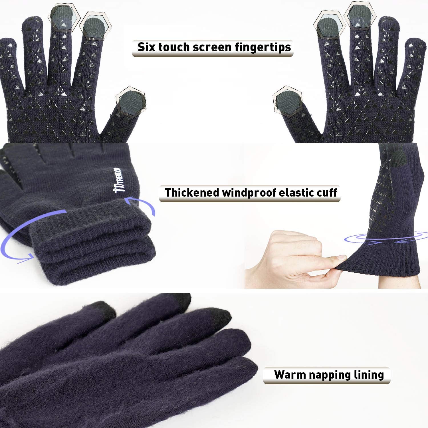 TRENDOUX Winter Gloves for Men Women - Upgraded Touch Screen Cold Weather Thermal Warm Knit Glove for Running Driving Hiking