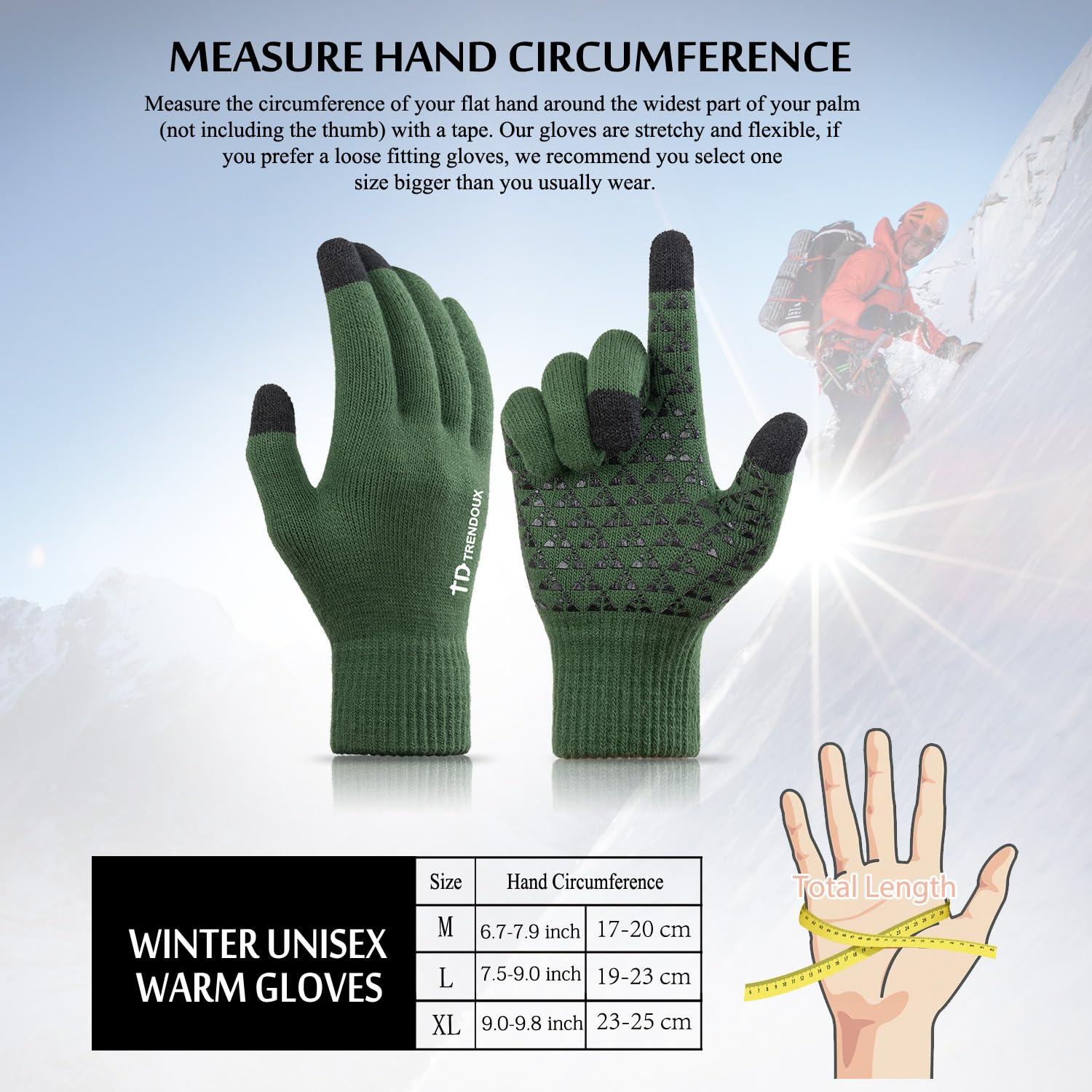 TRENDOUX Winter Gloves for Men Women - Upgraded Touch Screen Cold Weather Thermal Warm Knit Glove for Running Driving Hiking