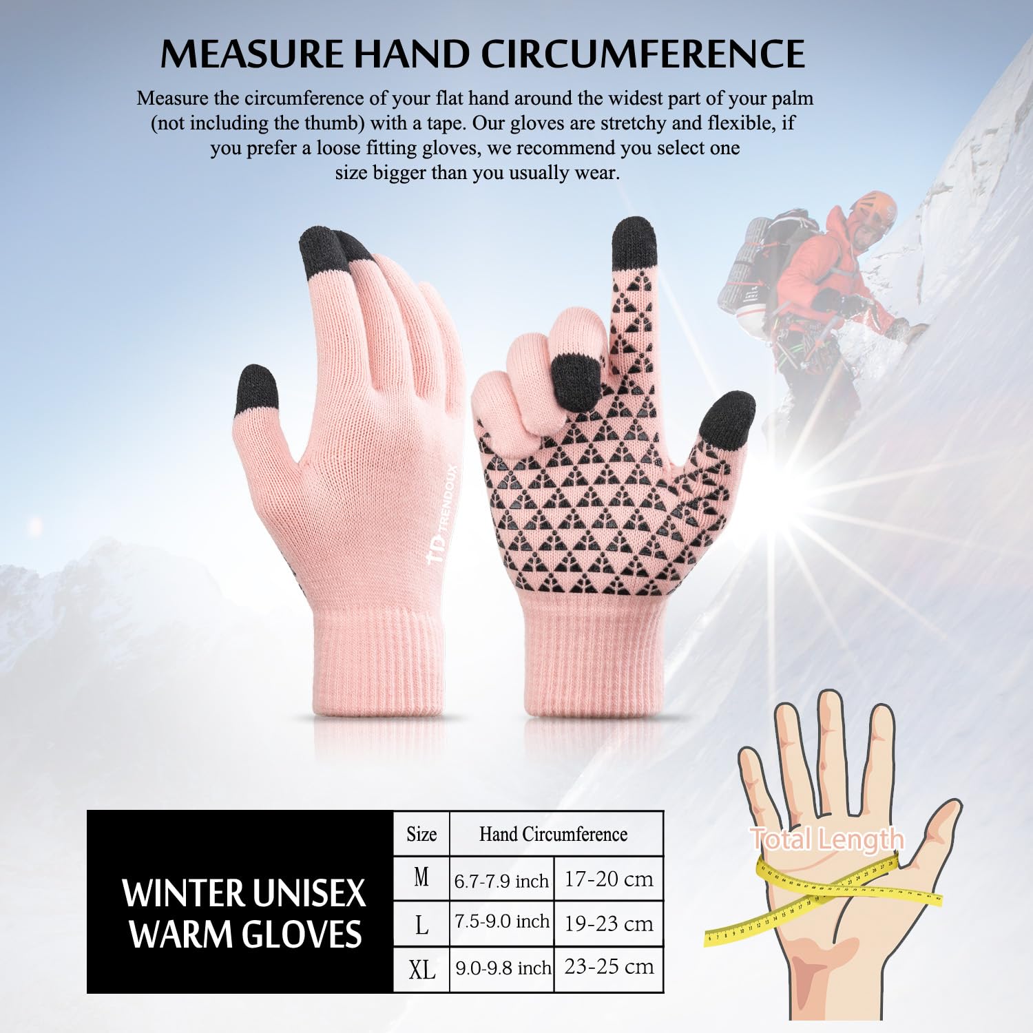 TRENDOUX Winter Gloves for Men Women - Upgraded Touch Screen Cold Weather Thermal Warm Knit Glove for Running Driving Hiking