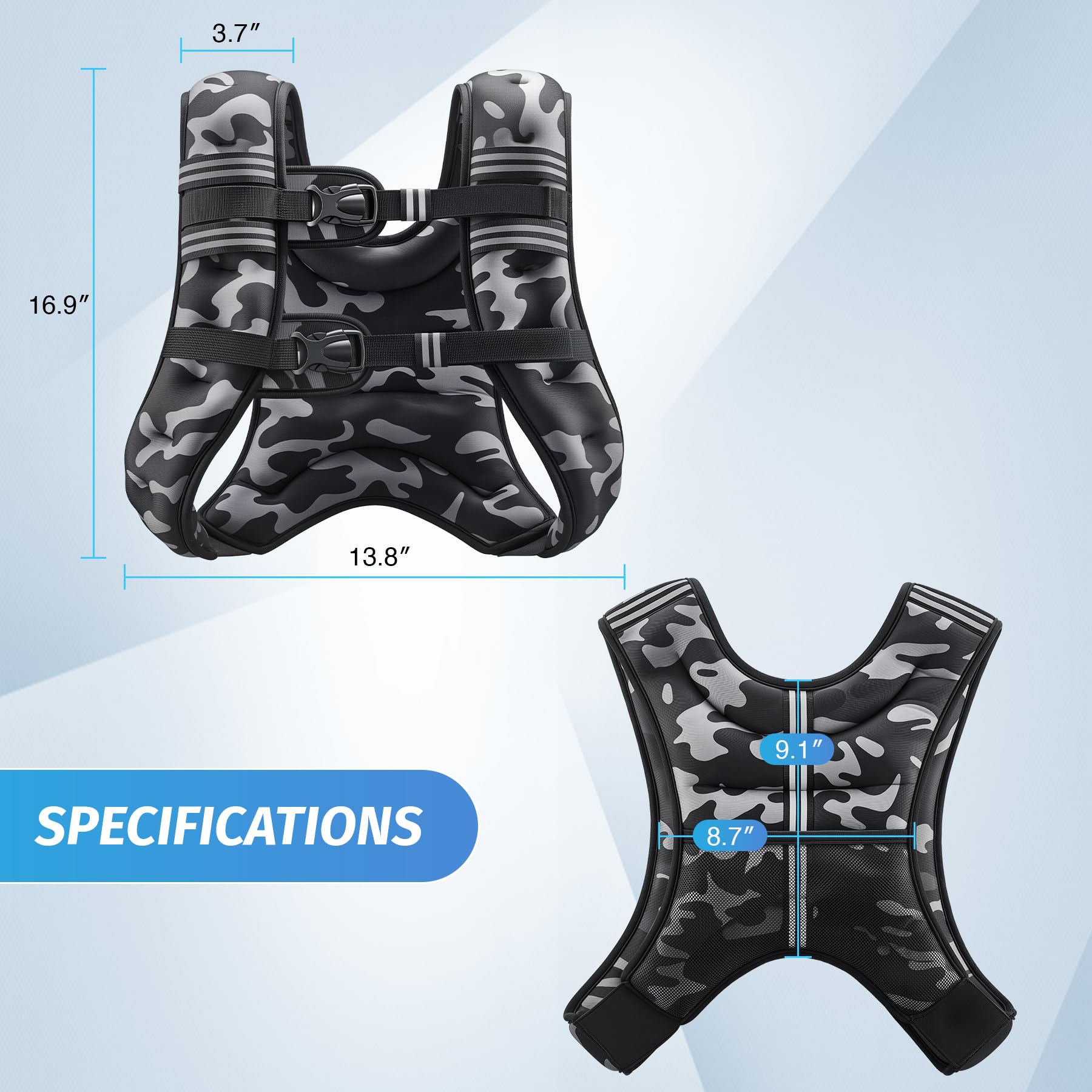 ZELUS Weighted Vest, 6lb/8lb/12lb/16lb/20lb/25lb/30lb Weight Vest with Reflective Stripe for Workout, Strength Training, Running, Fitness, Muscle Building, Weight Loss, Weightlifting