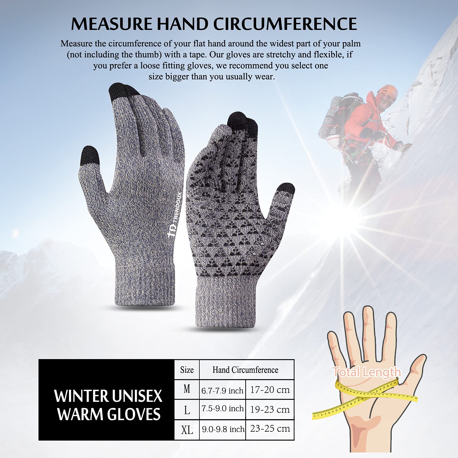 TRENDOUX Winter Gloves for Men Women - Upgraded Touch Screen Cold Weather Thermal Warm Knit Glove for Running Driving Hiking