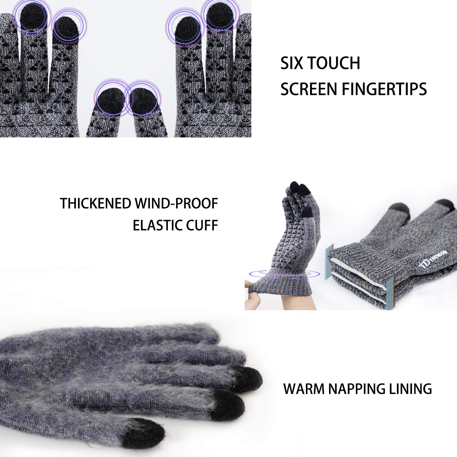 TRENDOUX Winter Gloves for Men Women - Upgraded Touch Screen Cold Weather Thermal Warm Knit Glove for Running Driving Hiking