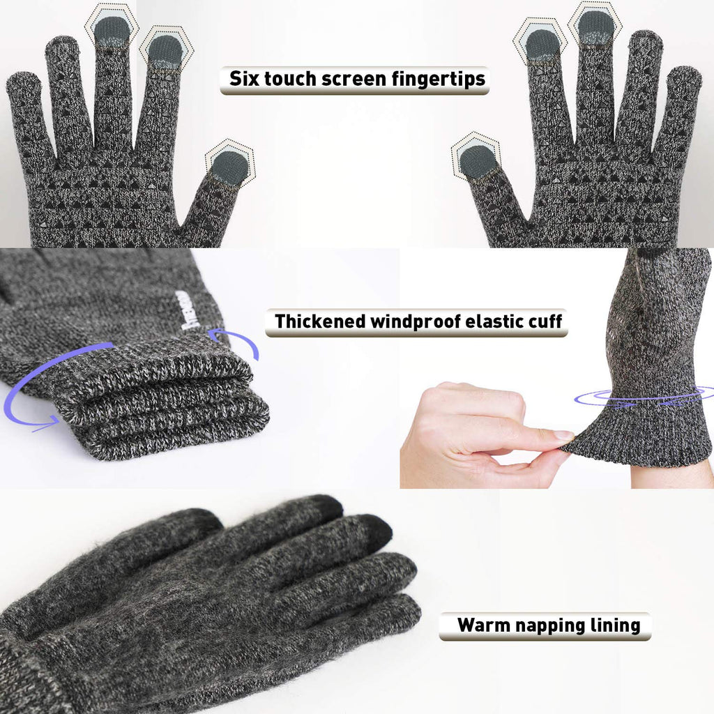 TRENDOUX Winter Gloves for Men Women - Upgraded Touch Screen Cold Weather Thermal Warm Knit Glove for Running Driving Hiking