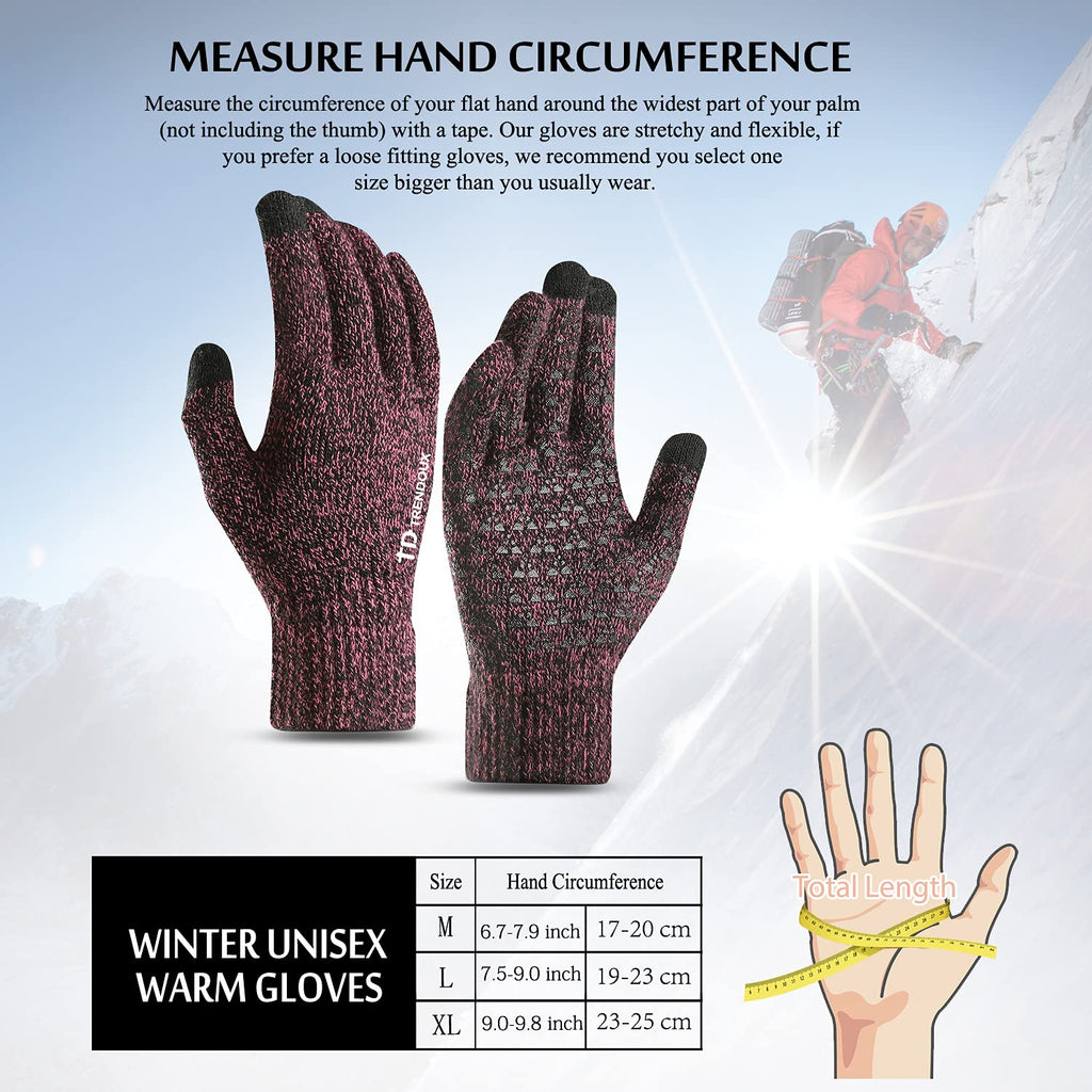TRENDOUX Winter Gloves for Men Women - Upgraded Touch Screen Cold Weather Thermal Warm Knit Glove for Running Driving Hiking