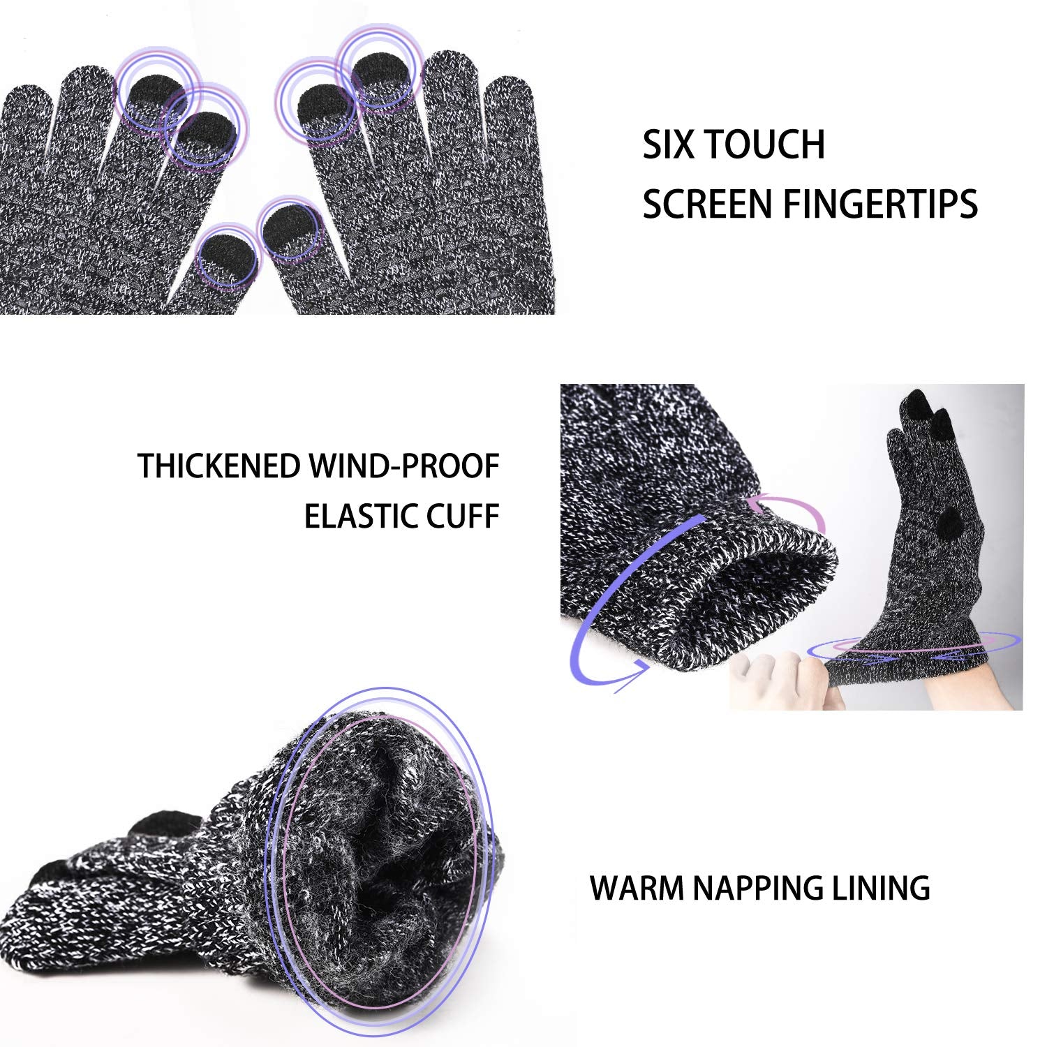 TRENDOUX Winter Gloves for Men Women - Upgraded Touch Screen Cold Weather Thermal Warm Knit Glove for Running Driving Hiking
