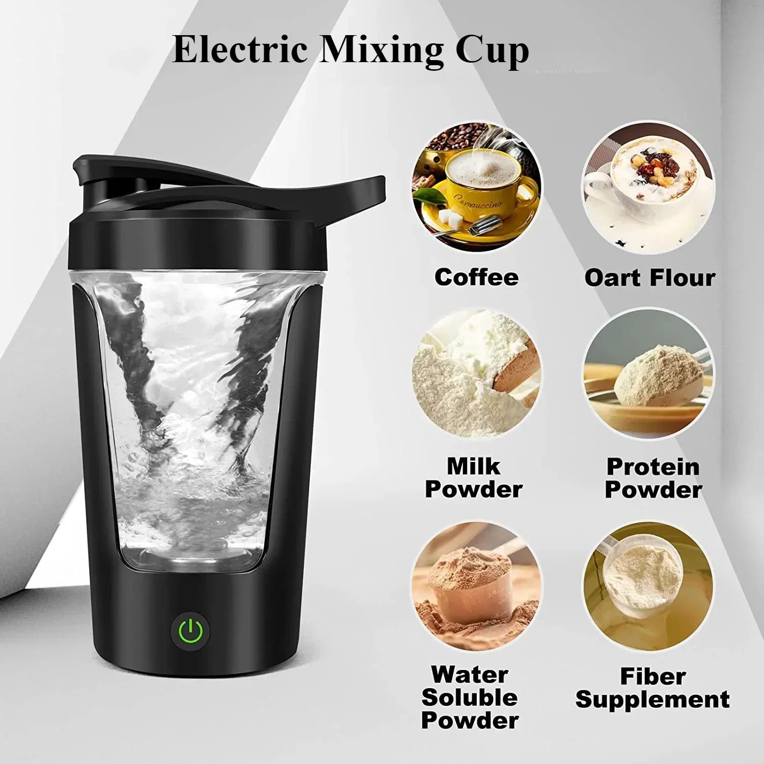 Portable Electric Protein Shaker Bottle 450ML Self-Mixing Blender Cup Black